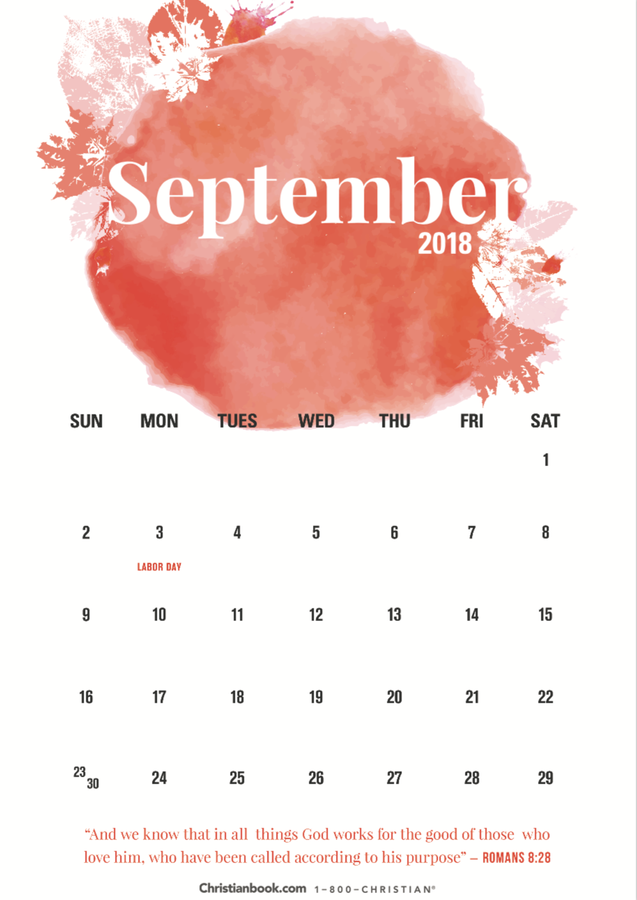 September 2018 Calendar Download Christianbook com Blog