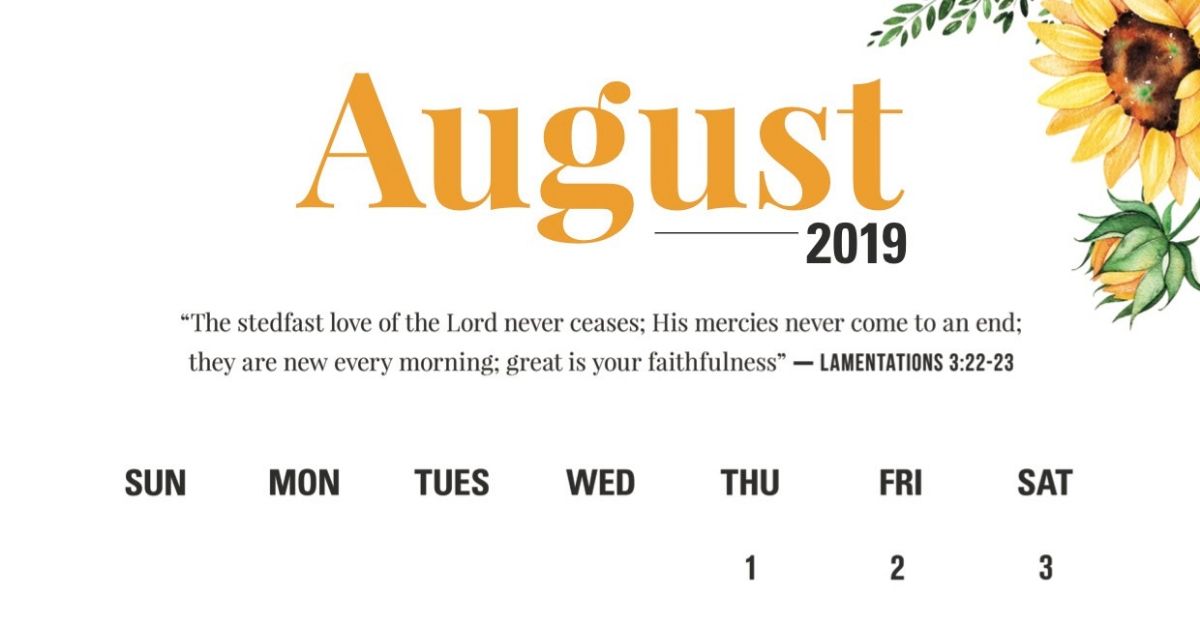 August 2019 Calendar Download